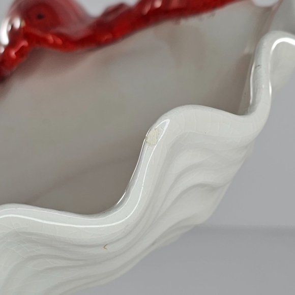 Lobster Dish Bowl Shell Clam Scalloped Red White Ceramic *Chipped* - Picture 9 of 11